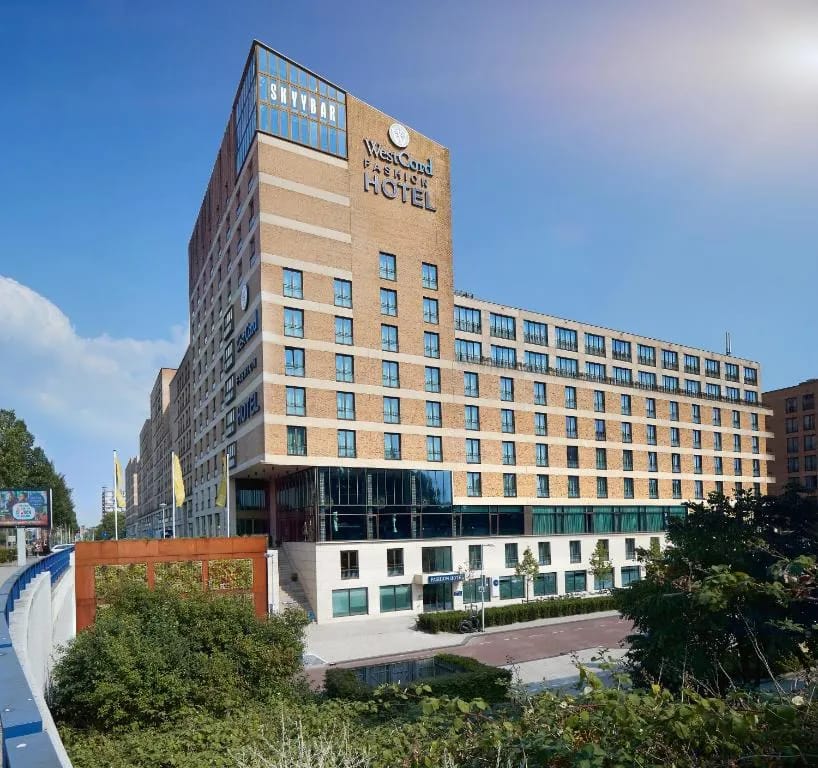Modern facade of WestCord Fashion Hotel Amsterdam in Slotervaart