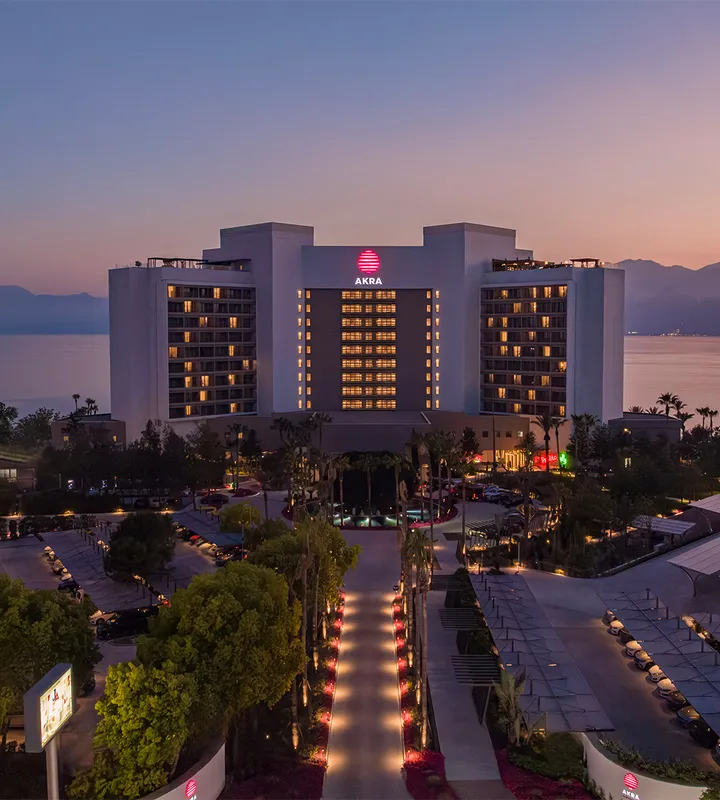 Akra Antalya hotel exterior and Mediterranean view