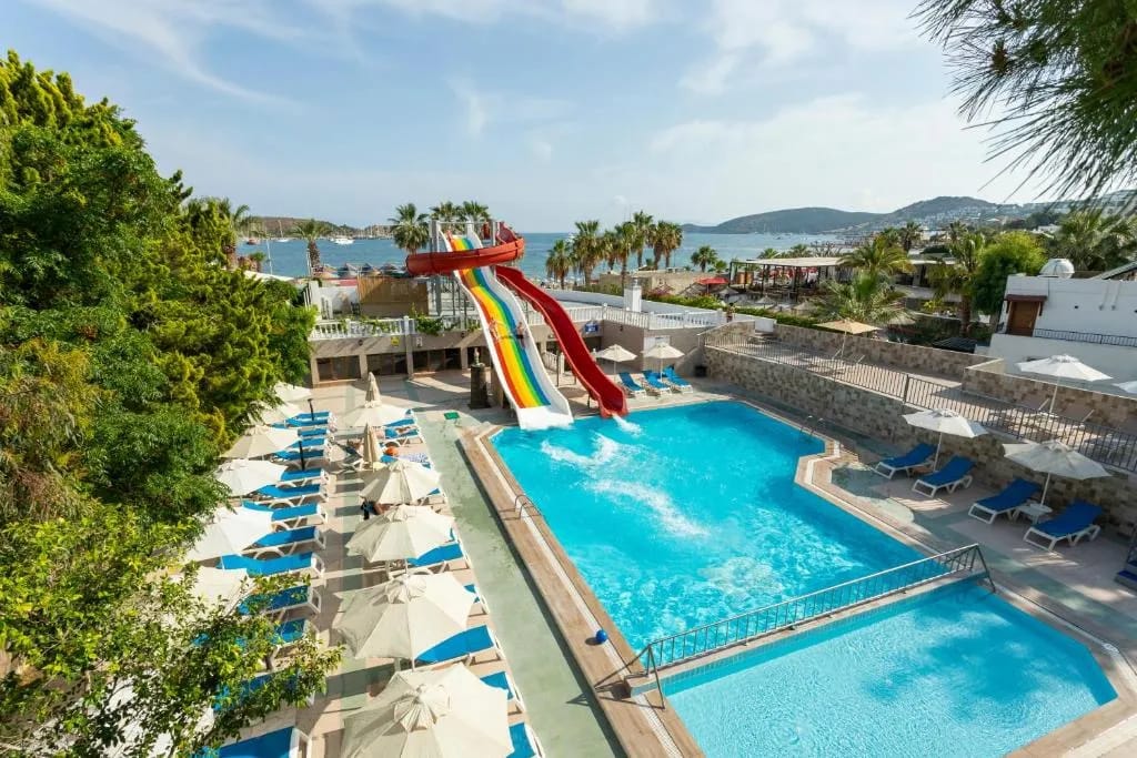 Water park and pool area at Gumbet Anil Beach, Bodrum