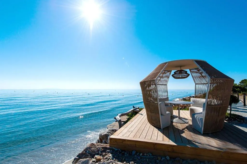 Hôtel Pineto exterior with beach and lagoon, Biguglia, Corsica