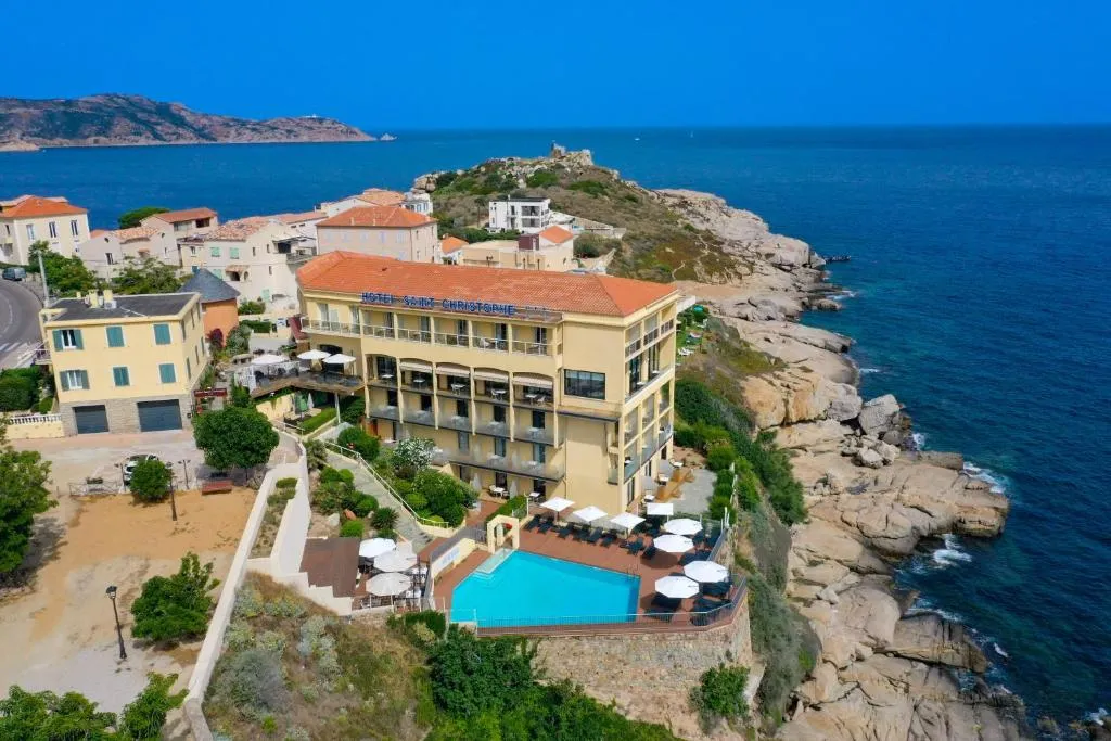Hotel Saint Christophe facade on Calvi beach, Corsica