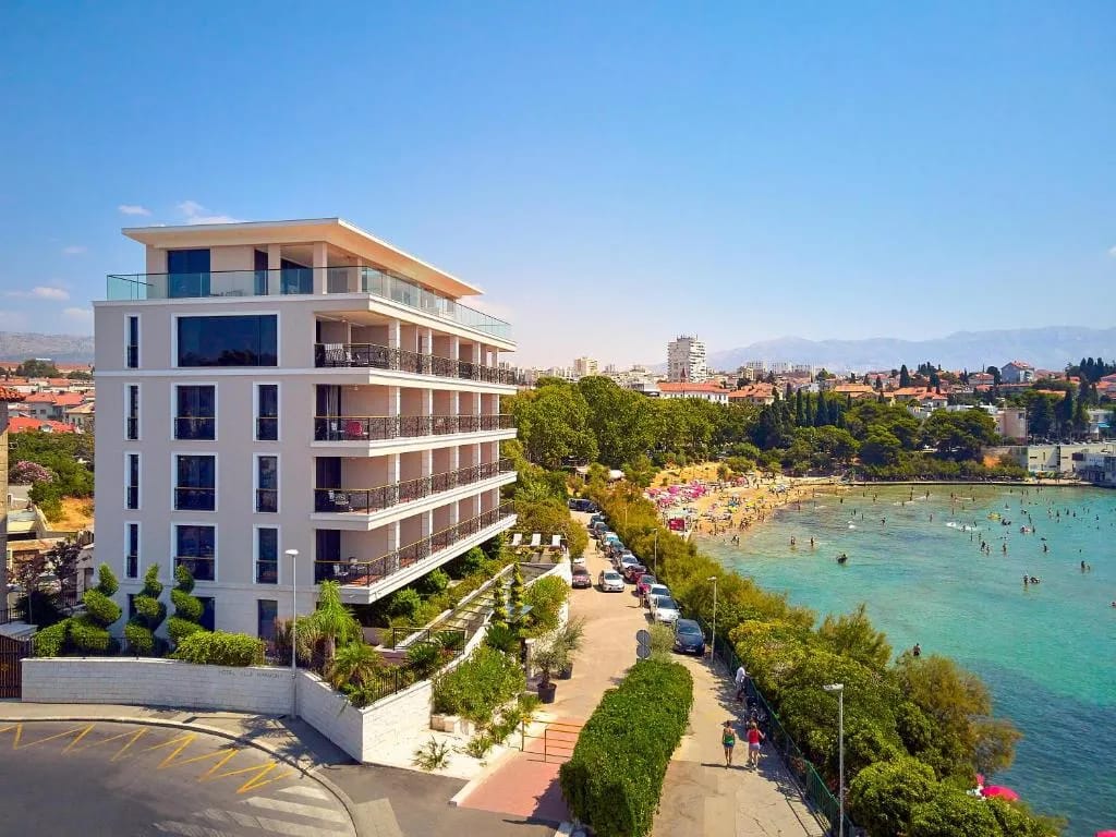 Hotel Villa Harmony beachfront facade on Split's western promenade
